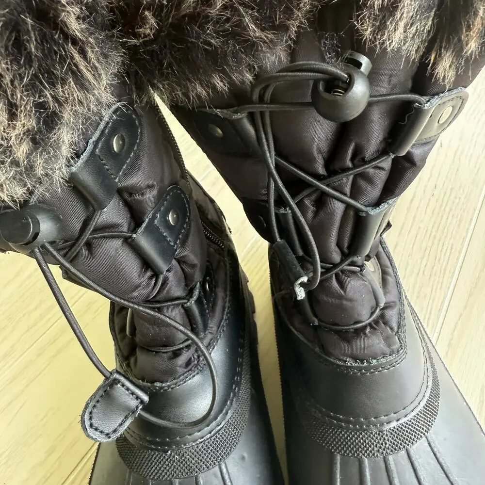 Dream Pairs Black Faux Fur Waterproof Snow Boots Women’s Size 6